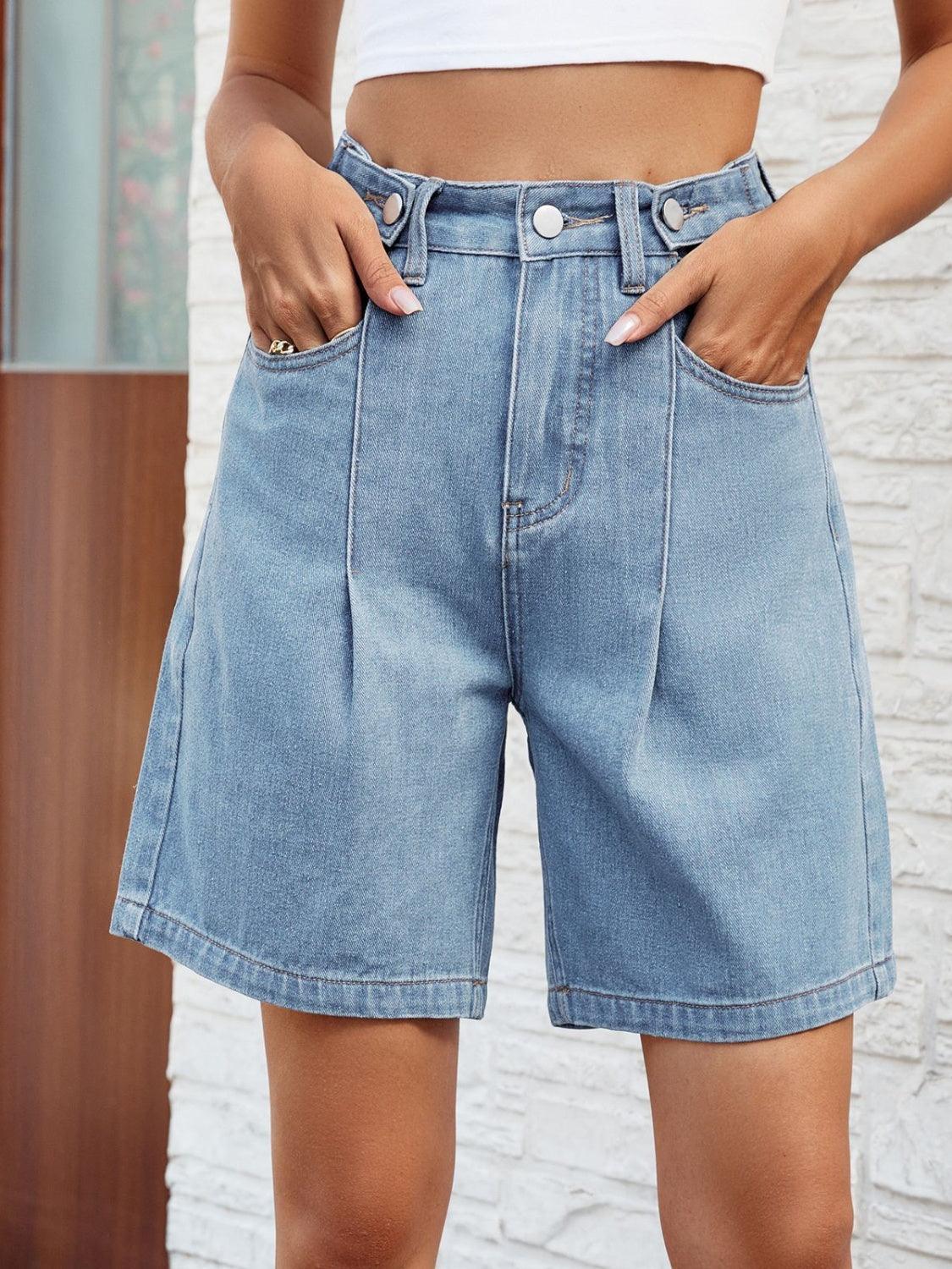 Pantalones cortos de mezclilla de cintura alta con bolsillos