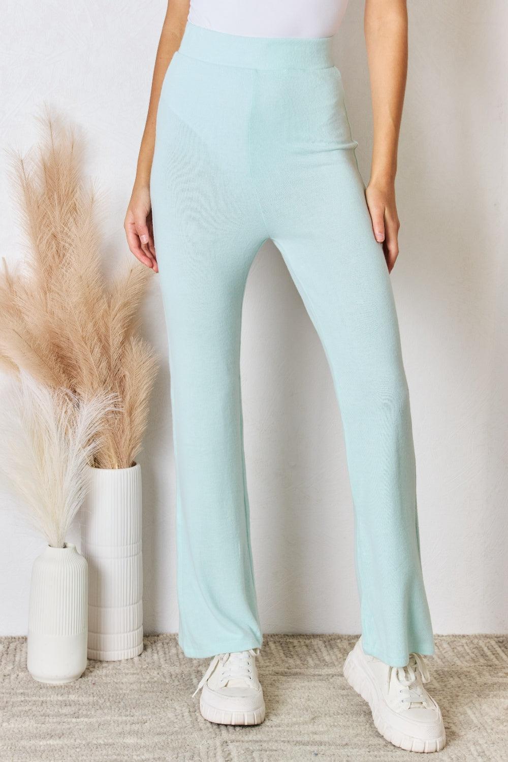Pantalones acampanados de punto ultra suave con cintura alta y talla grande RISEN