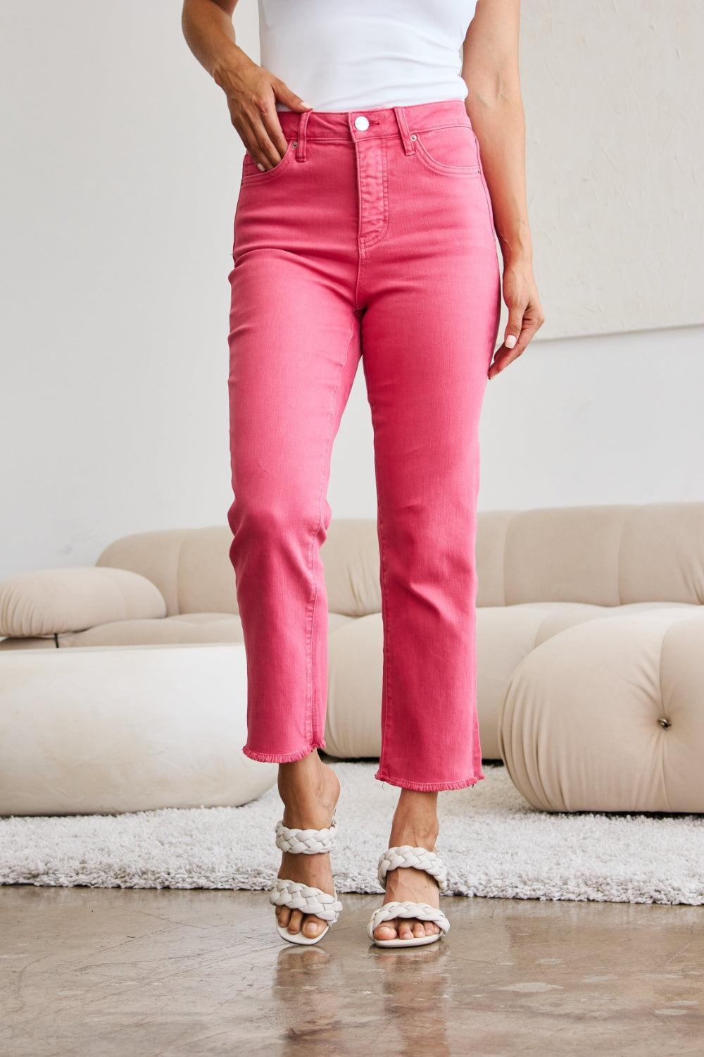 Vaqueros de talle alto con dobladillo sin rematar y control de abdomen RFM Crop Dylan