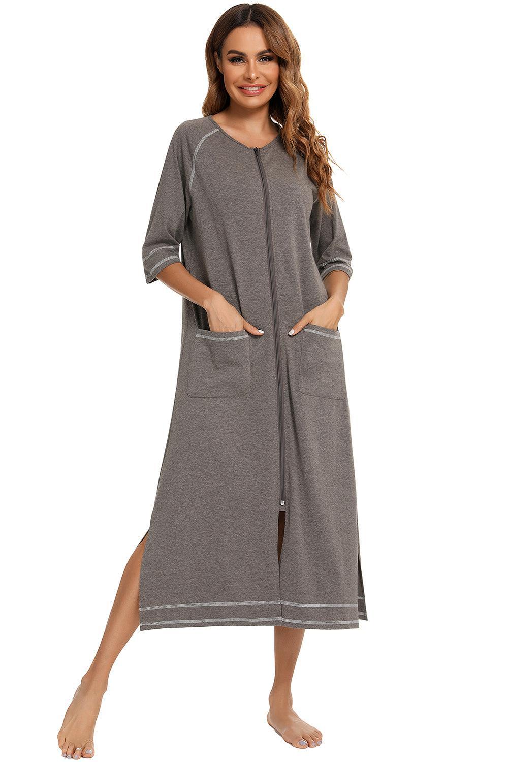 Camisón de cuello redondo con abertura y cremallera y bolsillos