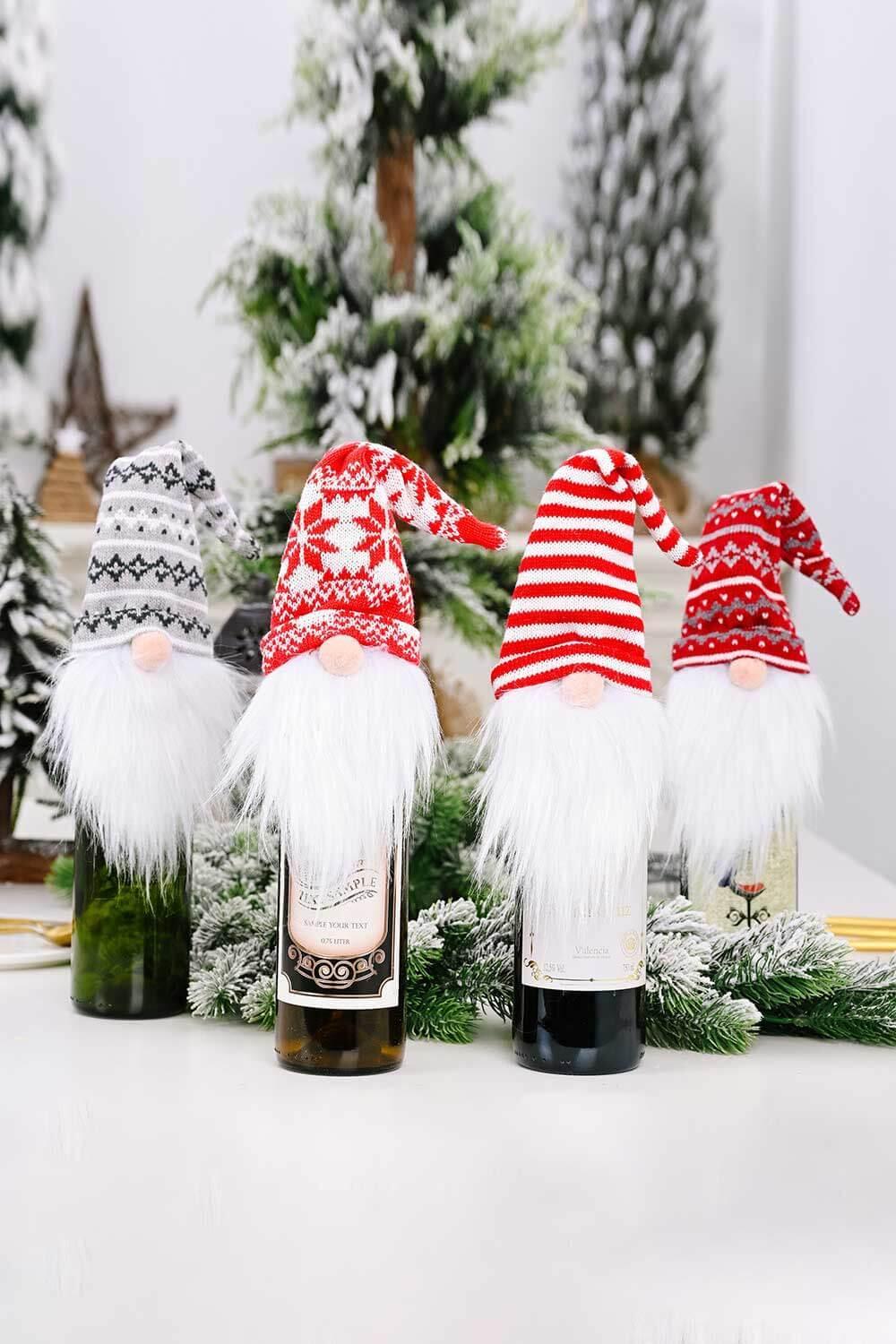 Paquete de 4 fundas para botellas de vino con forma de gnomo navideño sin rostro