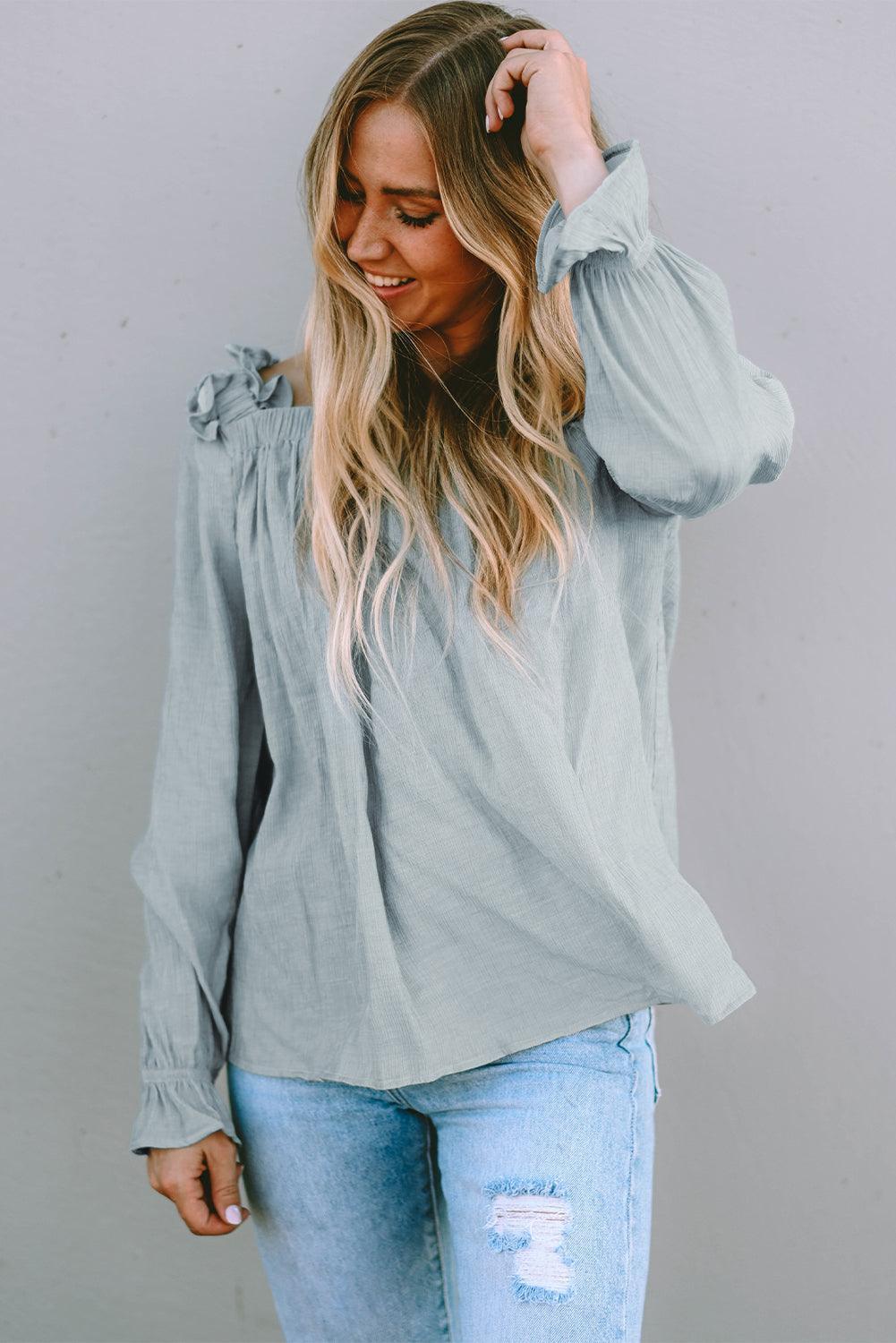 Blusa con mangas con volantes y ribete de volantes