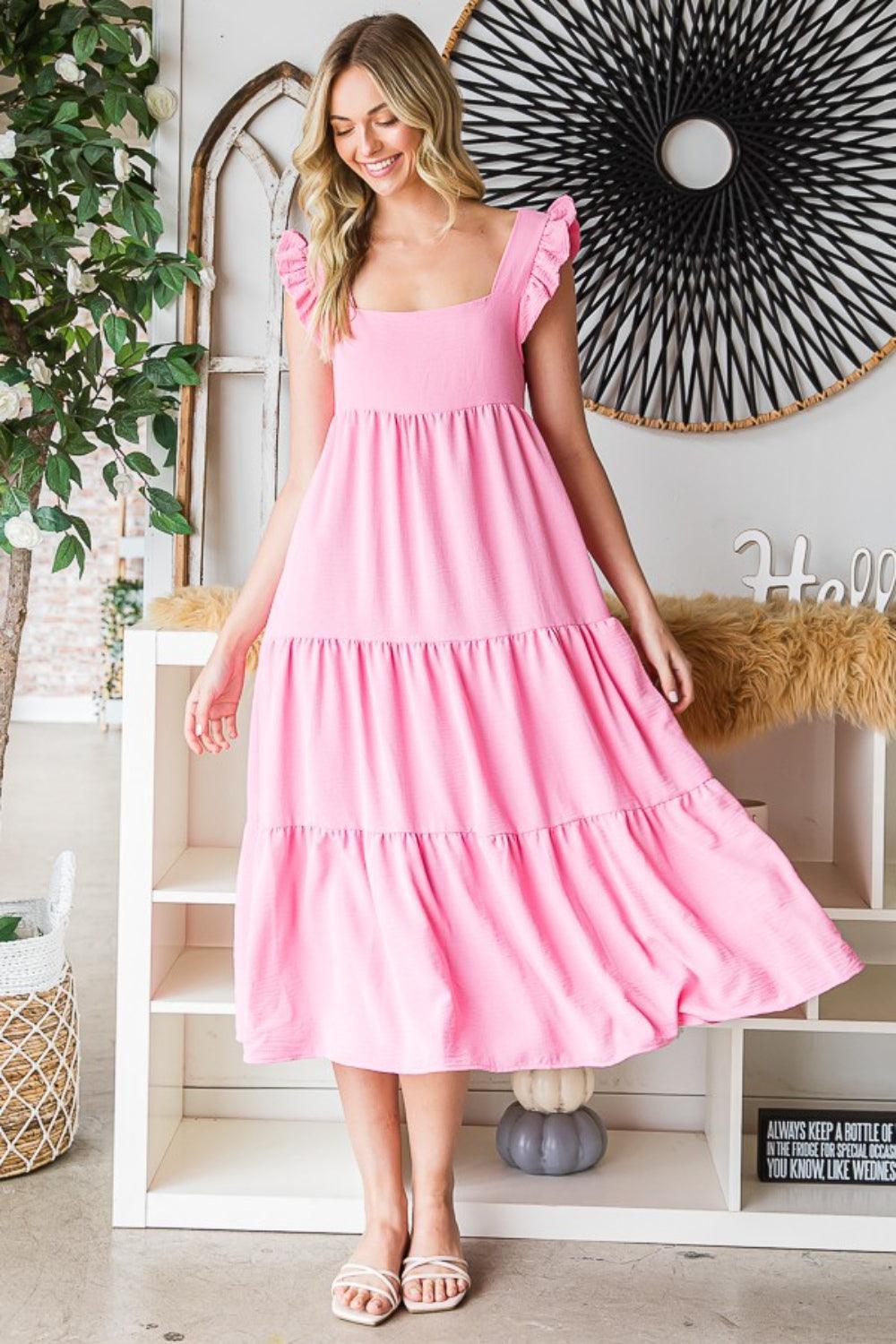 Vestido midi sin mangas con volantes y capas de Reborn J