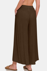 Pantalones de pierna ancha con bolsillos y tejido Zenana