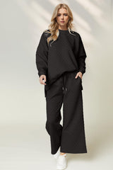 Conjunto de pantalón ancho y top de cuello redondo con abertura a cuadros de Double Take