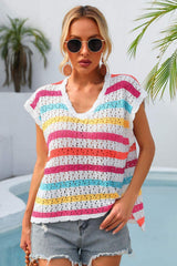 Vestido playero con escote en V y rayas