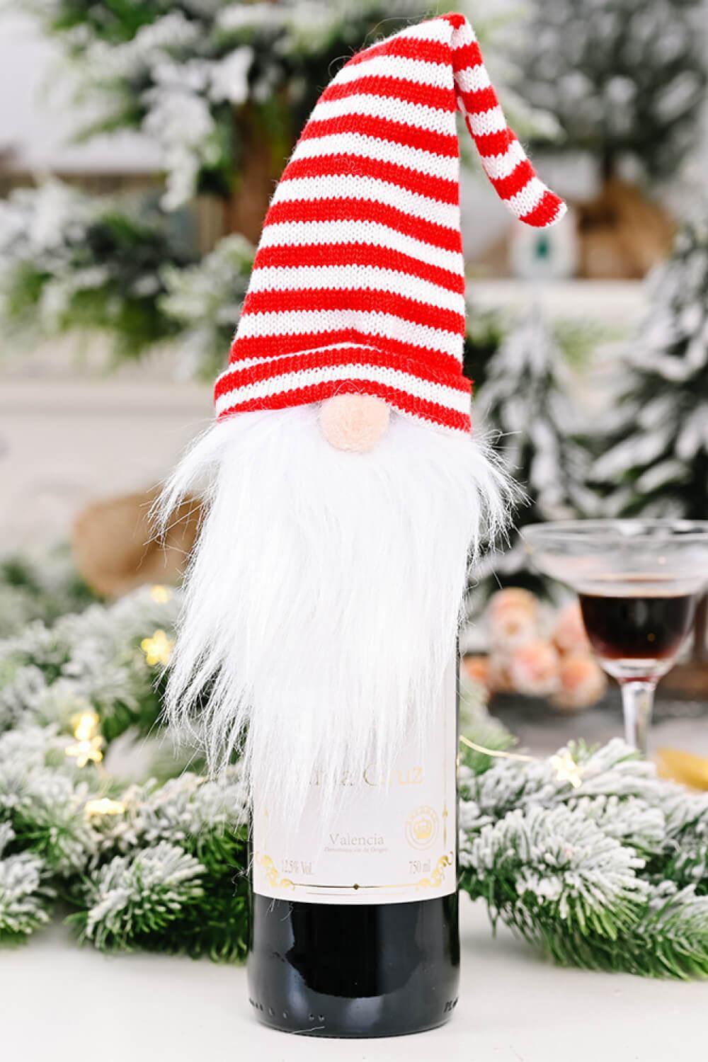Paquete de 4 fundas para botellas de vino con forma de gnomo navideño sin rostro