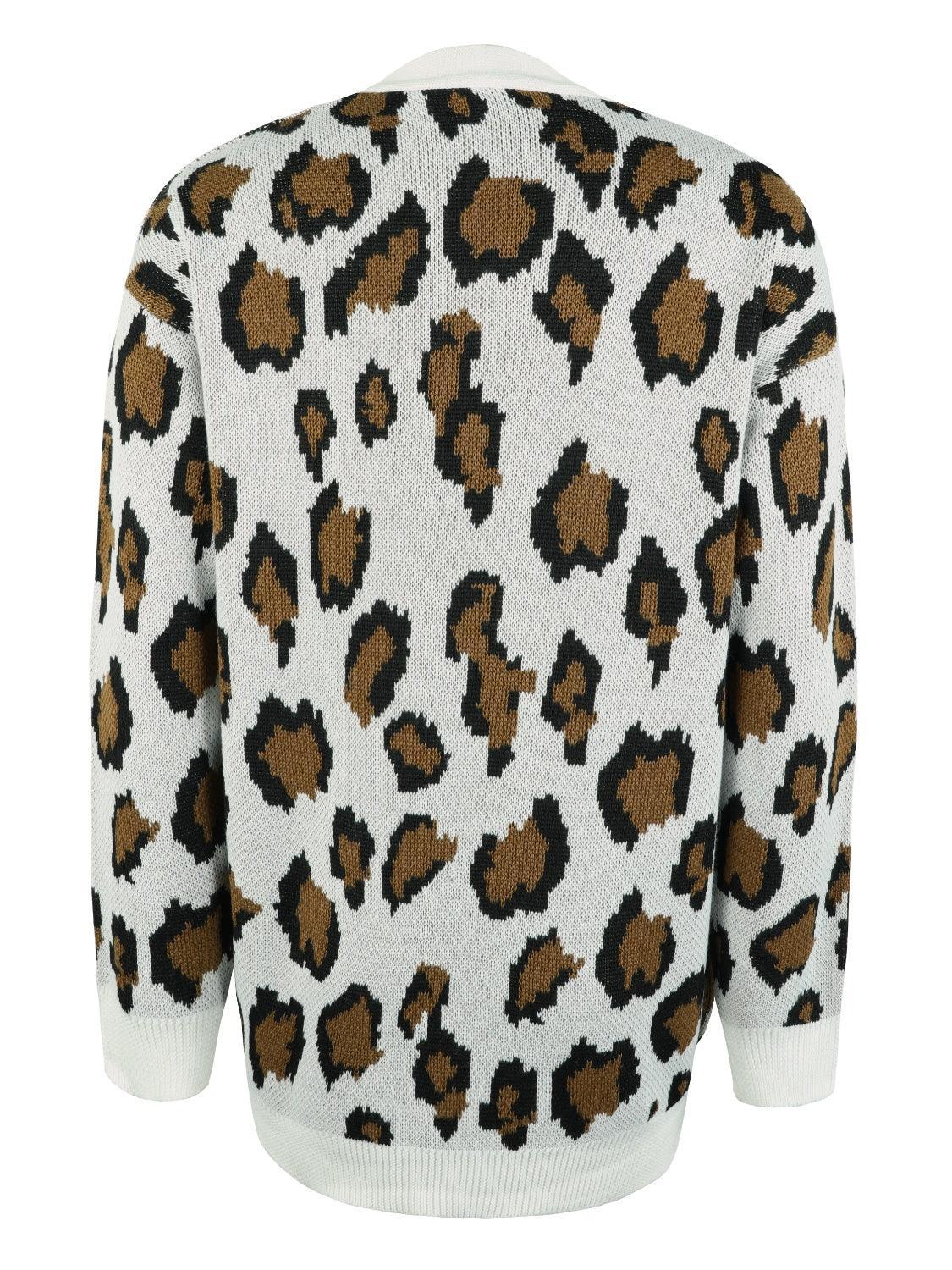 Cárdigan con estampado de leopardo, hombros caídos y frente abierto