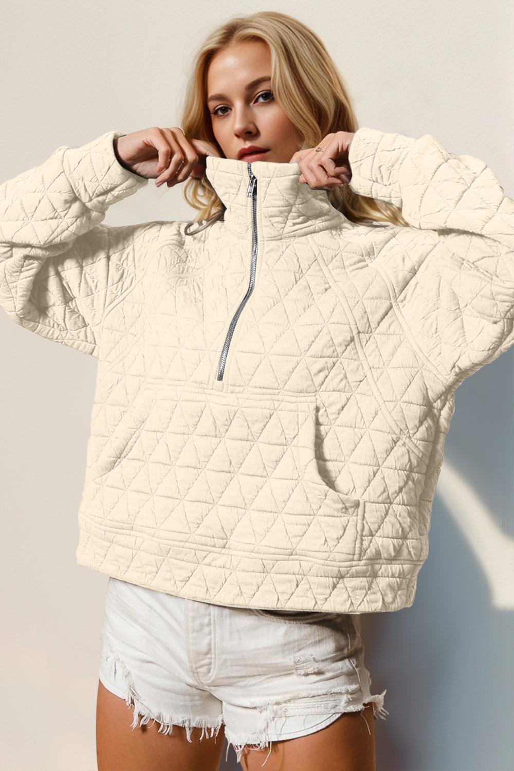 Sudadera acolchada de manga larga con media cremallera y bolsillo Double Take