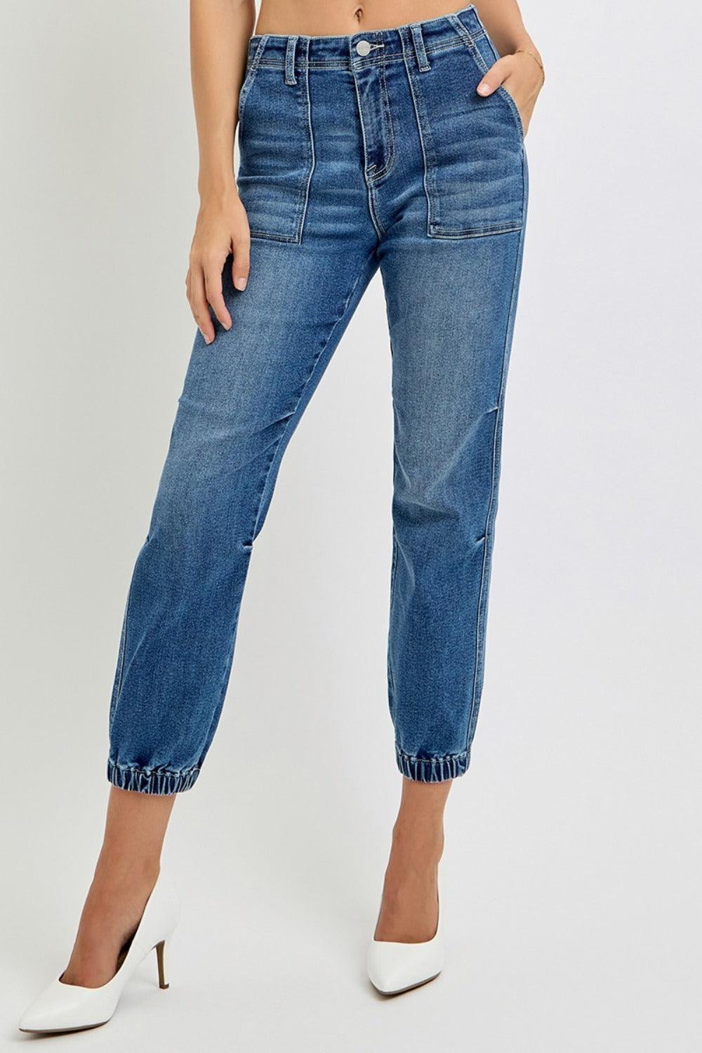 Vaqueros de jogging hasta los tobillos y talle alto de talla grande RISEN