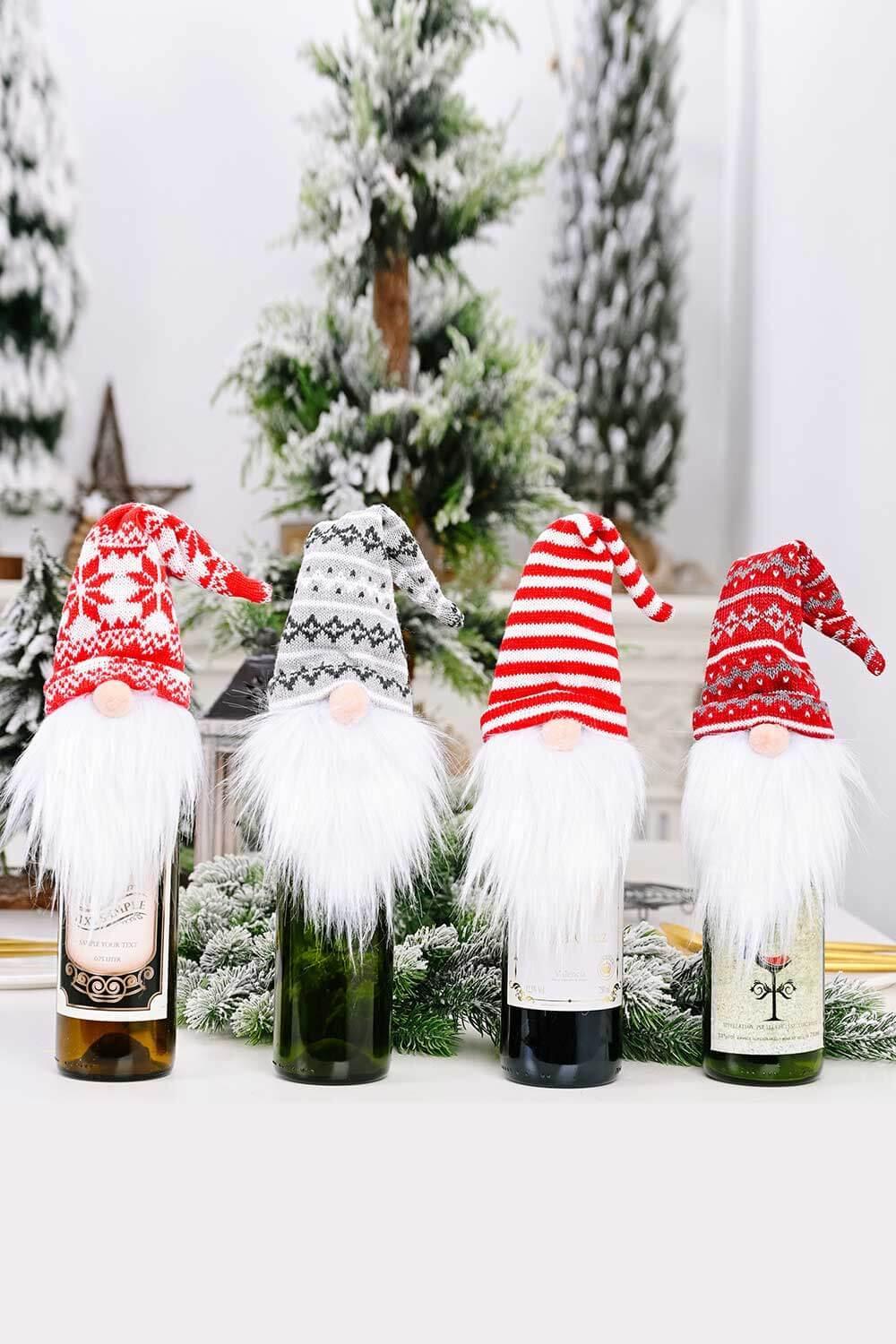 Paquete de 4 fundas para botellas de vino con forma de gnomo navideño sin rostro