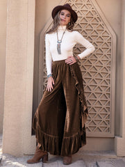 Pantalones con abertura en la pierna ancha y ribete de volantes