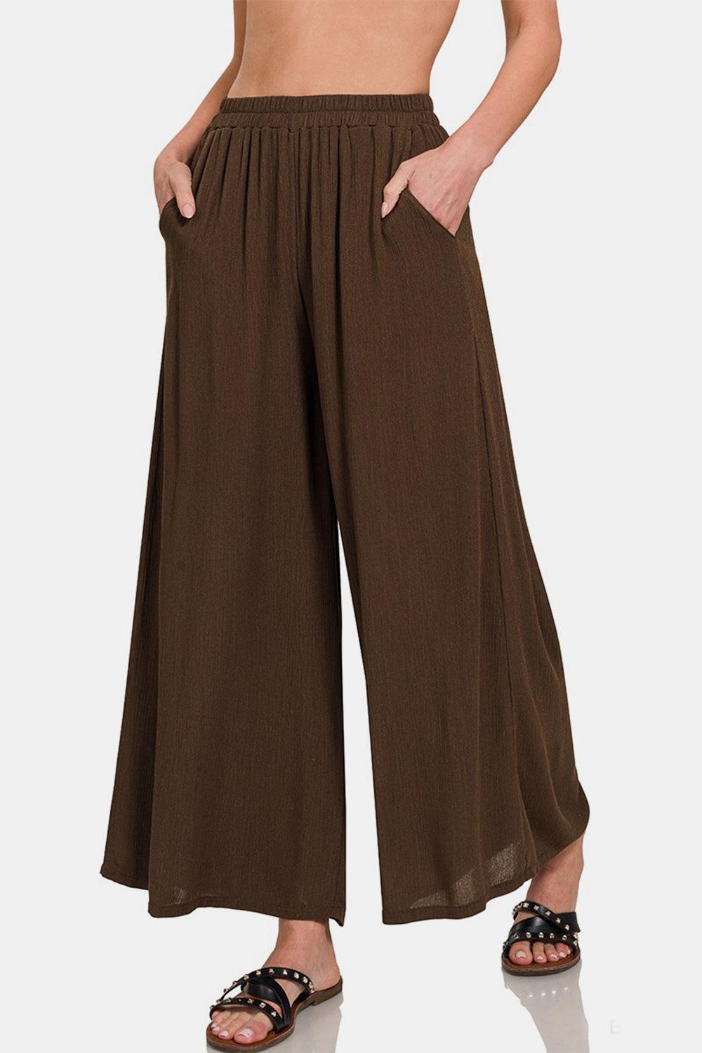 Pantalones de pierna ancha con bolsillos y tejido Zenana
