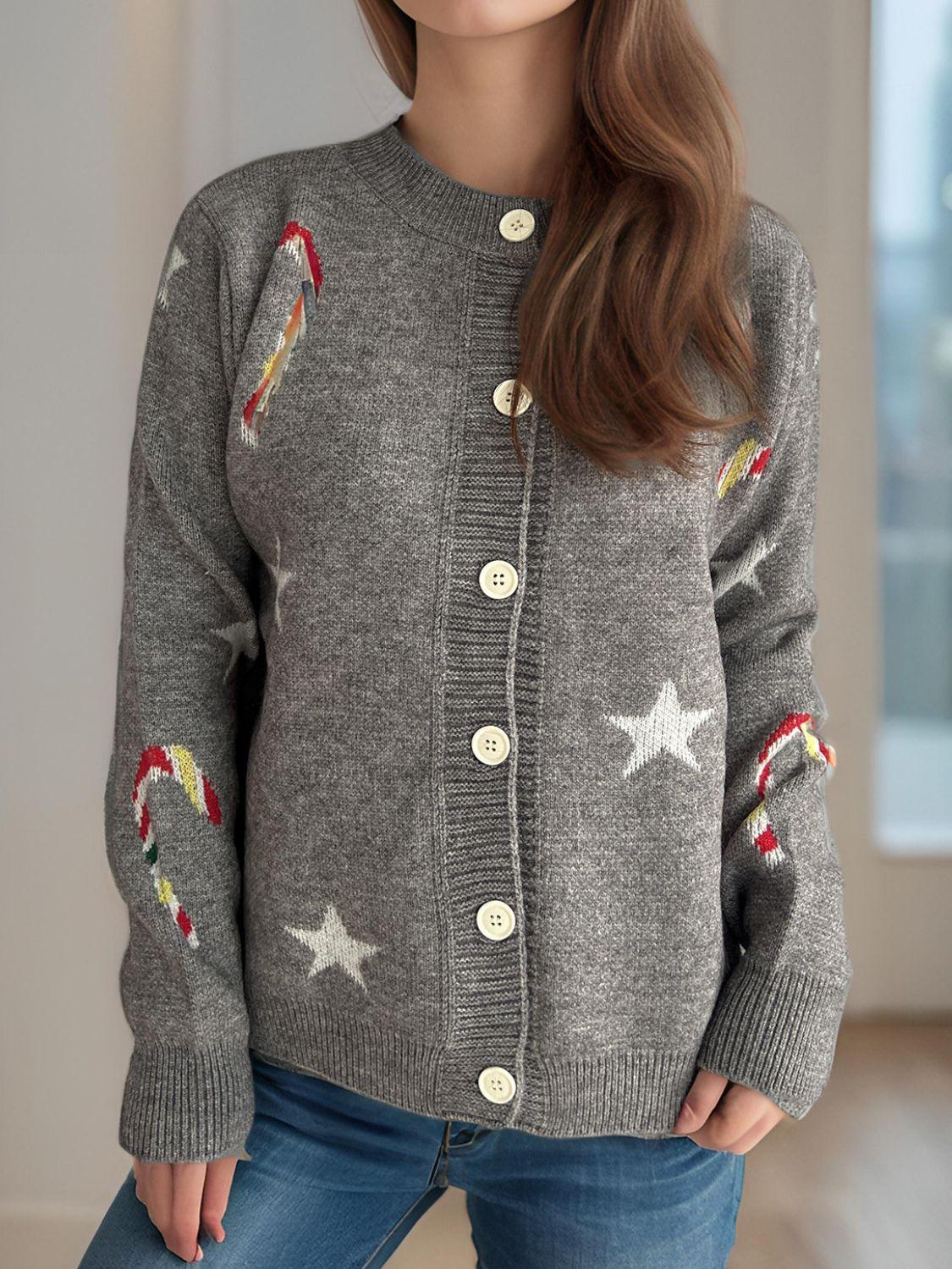 Cárdigan de manga larga con botones y estrellas de bastón de caramelo