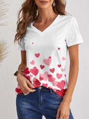 Camiseta de manga corta con escote en V y corazón