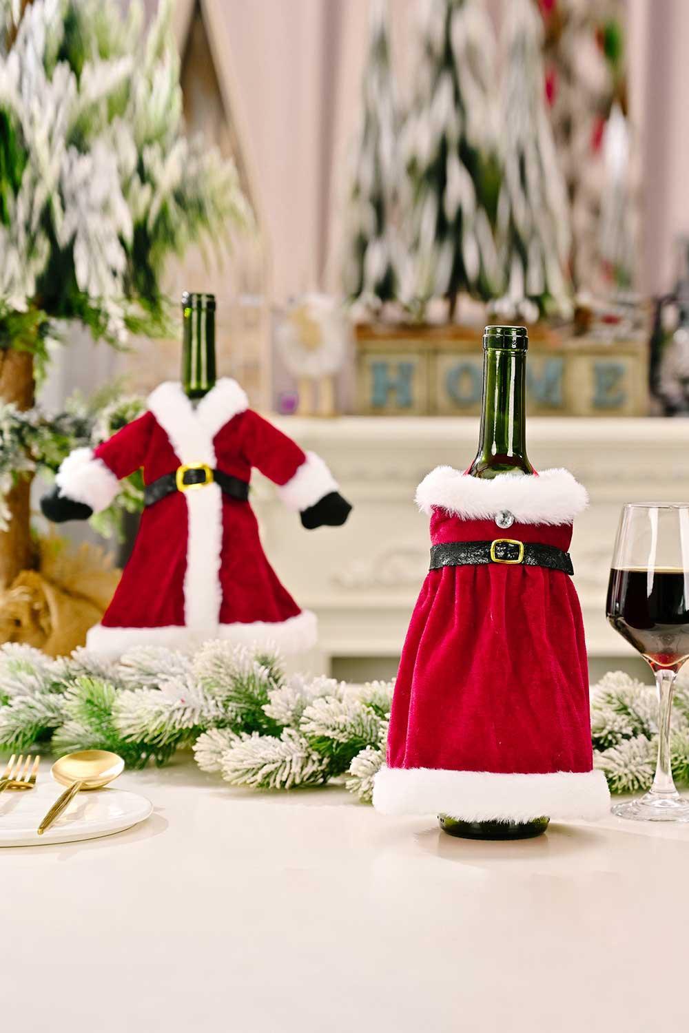 Paquete de 2 fundas para botellas de vino con forma de vestido navideño
