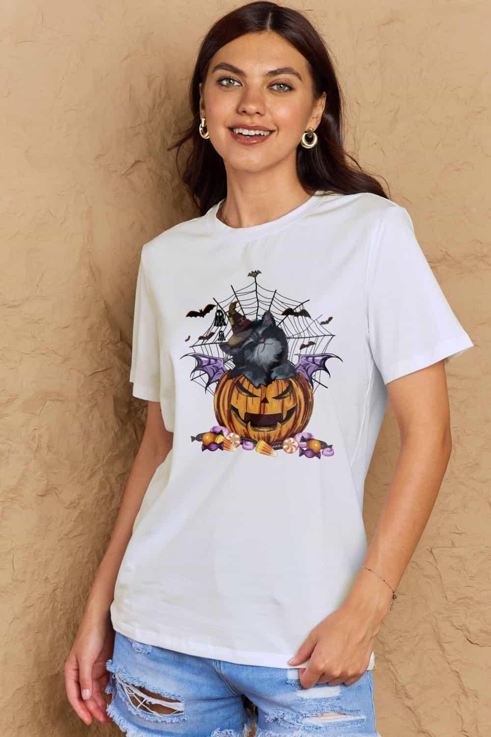 Camiseta gráfica de tamaño completo de Jack-O'-Lantern de Simply Love