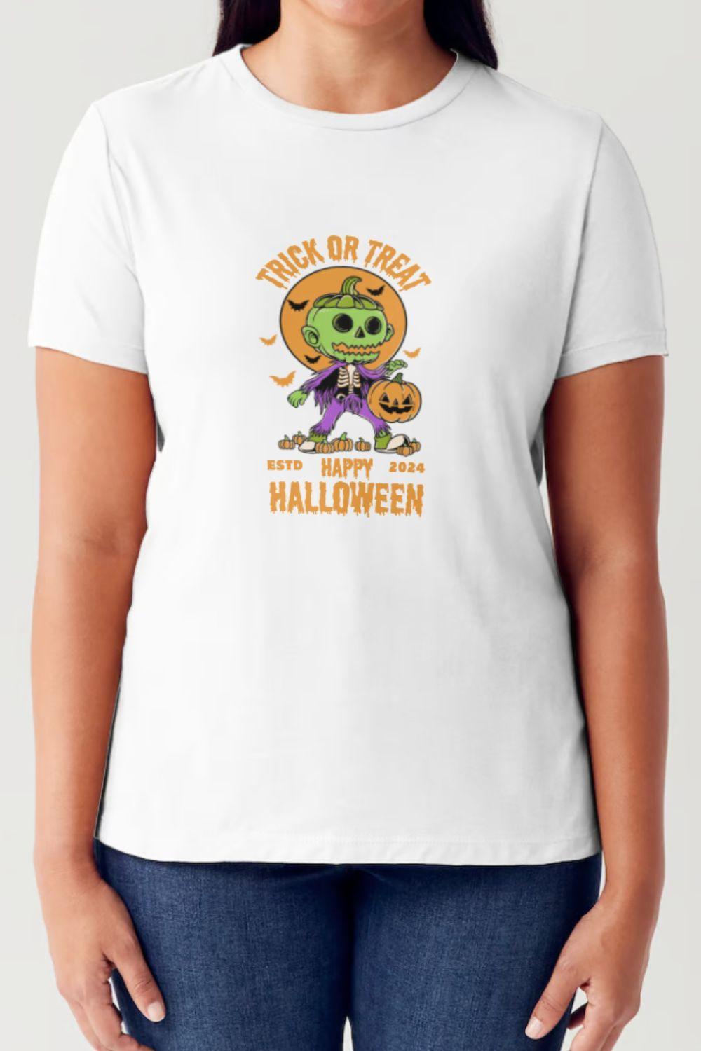 Camiseta tubular de manga corta y cuello redondo con la frase TRICK OR TREAT en talla grande Simply Love