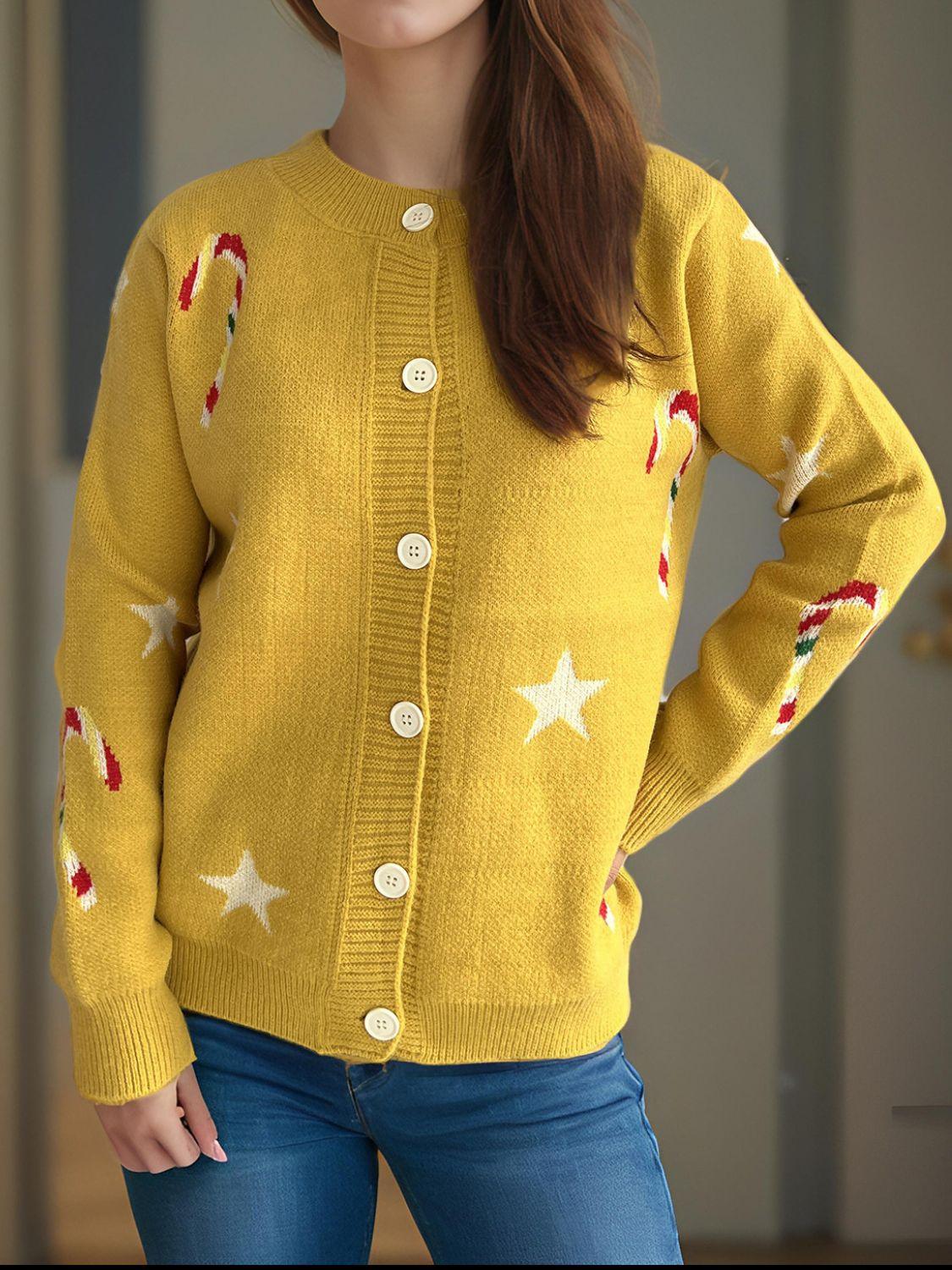 Cárdigan de manga larga con botones y estrellas de bastón de caramelo
