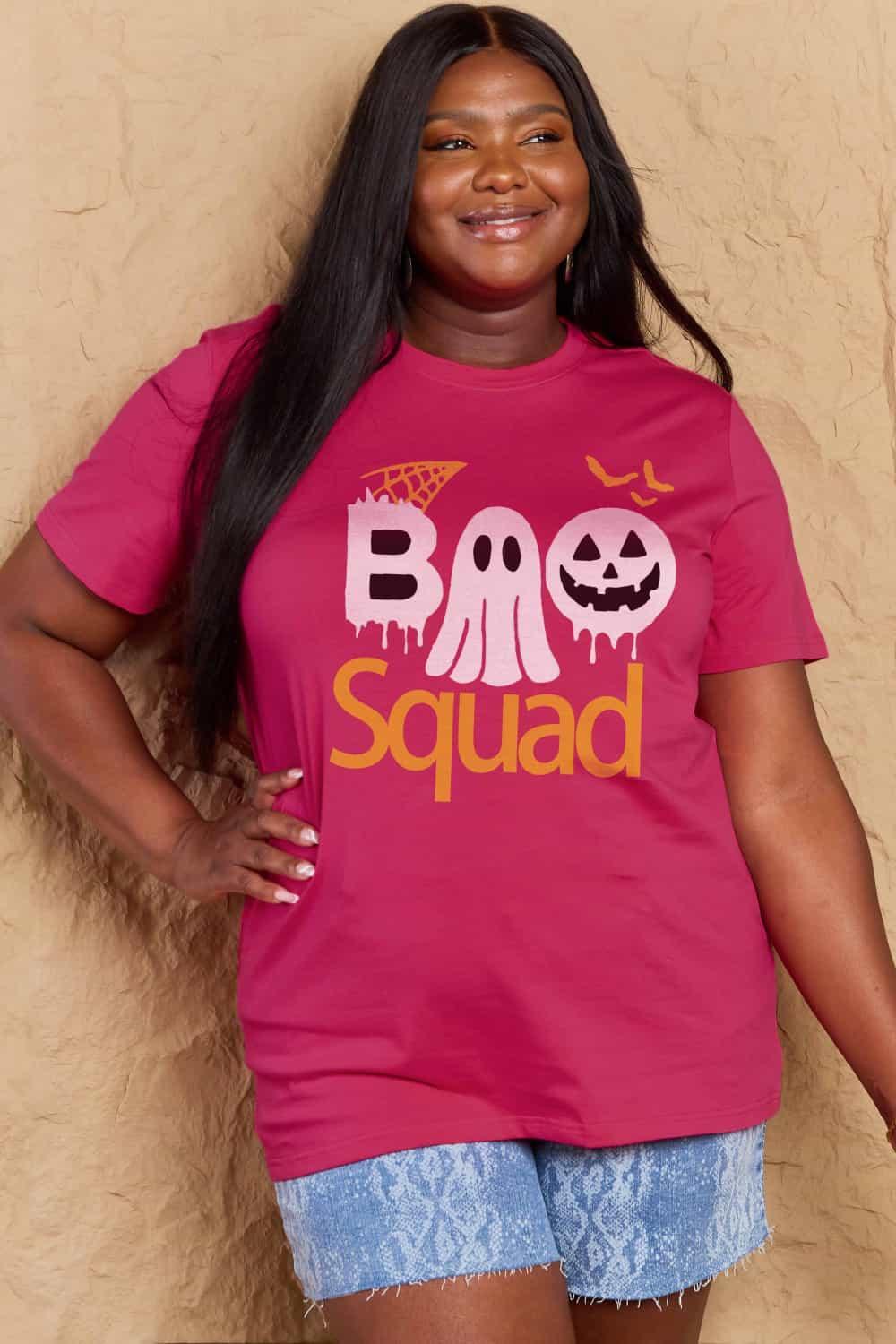 Camiseta de algodón con gráfico de tamaño completo de Simply Love BOO SQUAD