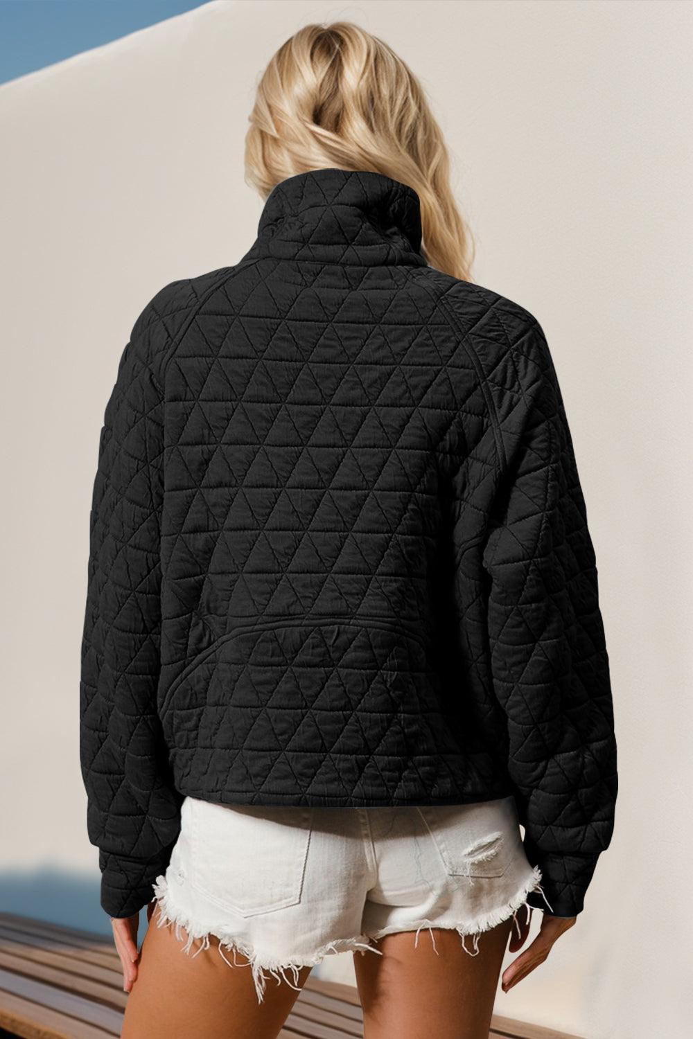 Sudadera acolchada de manga larga con media cremallera y bolsillo Double Take
