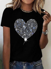 Camiseta de manga corta con cuello redondo y gráfico de corazón