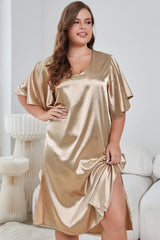 Camisón de talla grande con escote en V, abertura lateral y mangas con vuelo