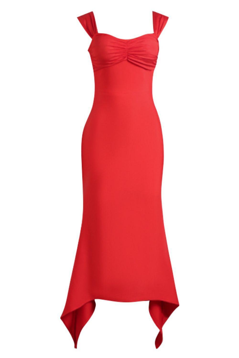 Vestido con escote en forma de corazón y detalle de dobladillo fruncido