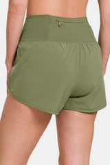 Pantalones cortos deportivos de cintura alta con cremallera y bolsillo trasero de Zenana