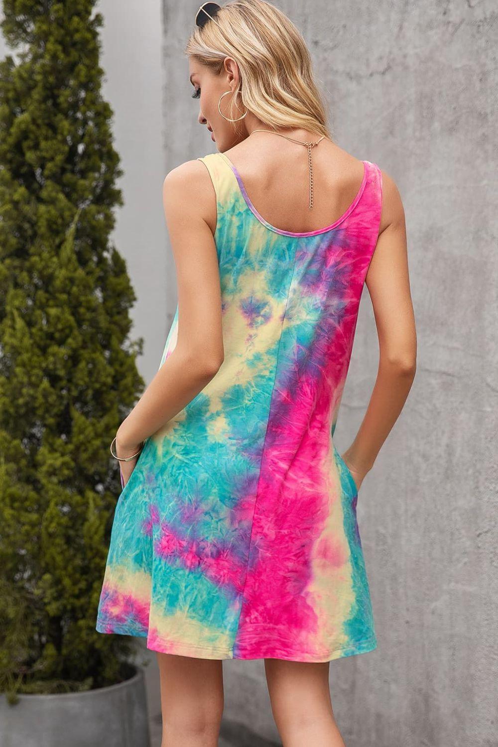 Vestido sin mangas con efecto tie-dye y bolsillos