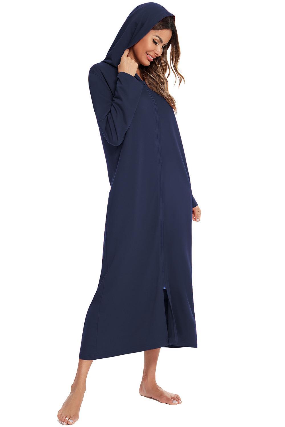 Camisón con capucha, cremallera frontal y bolsillos