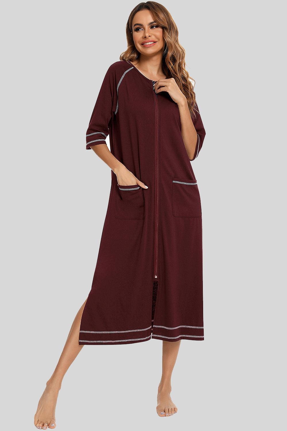 Camisón de cuello redondo con abertura y cremallera y bolsillos