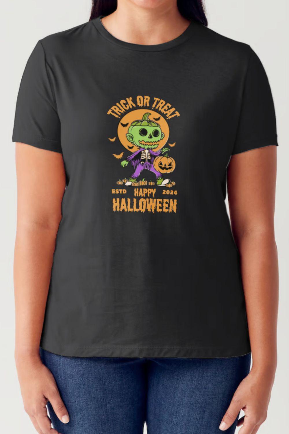 Camiseta tubular de manga corta y cuello redondo con la frase TRICK OR TREAT en talla grande Simply Love
