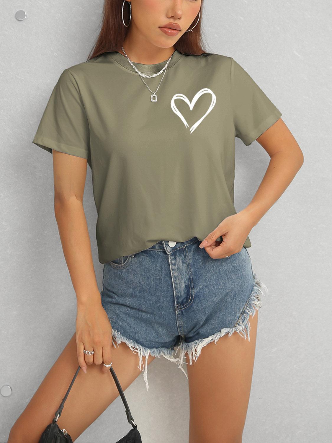 Camiseta de manga corta con cuello redondo y corazón