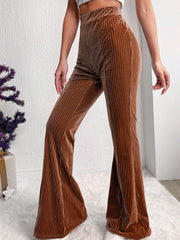 Pantalones de tiro alto con canalé y corte acampanado