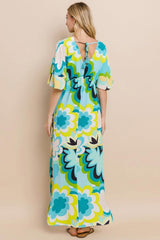 Vestido largo con abertura y estampado floral de ODDI