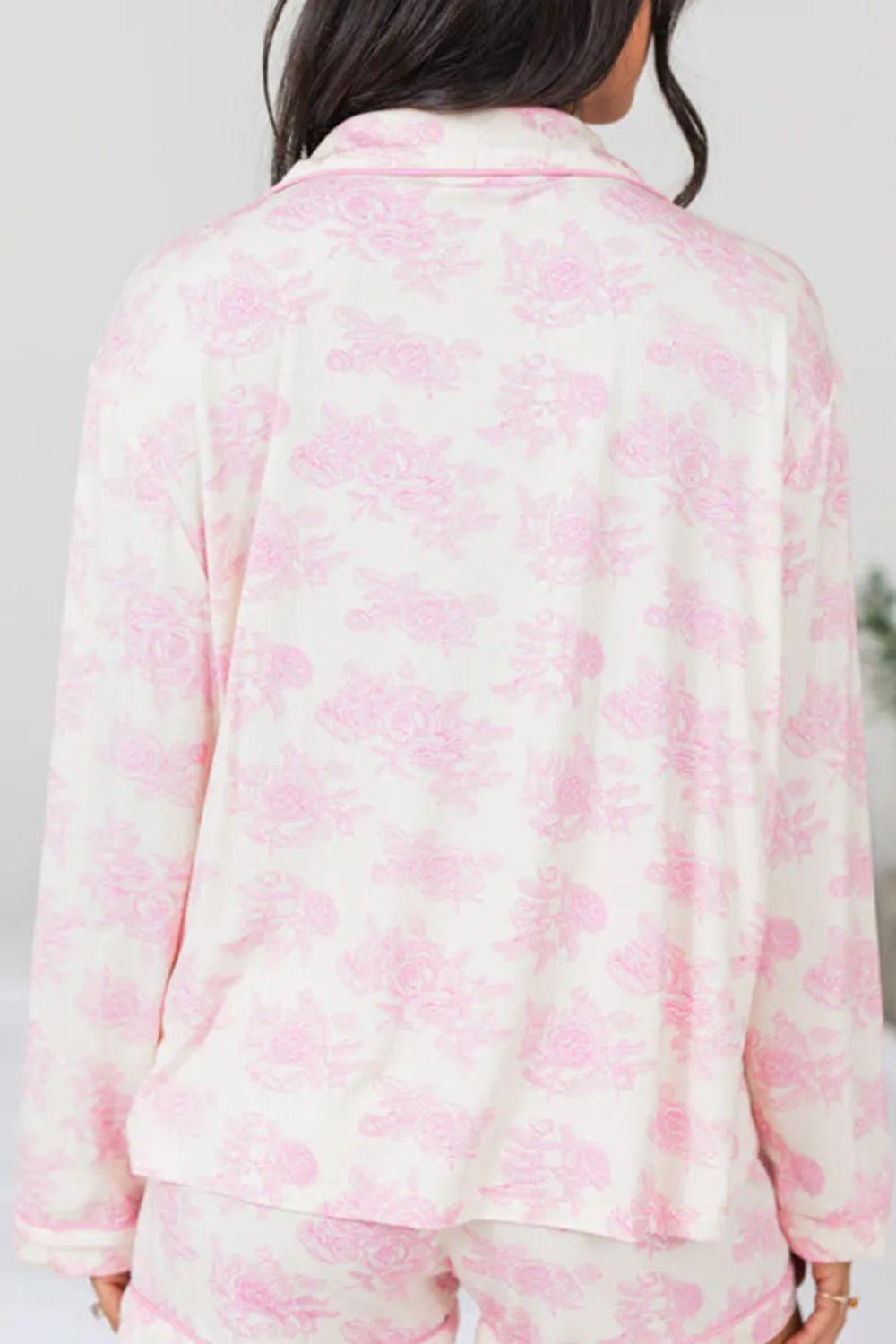 Conjunto de pantalón y blusa de manga larga con botones y estampado