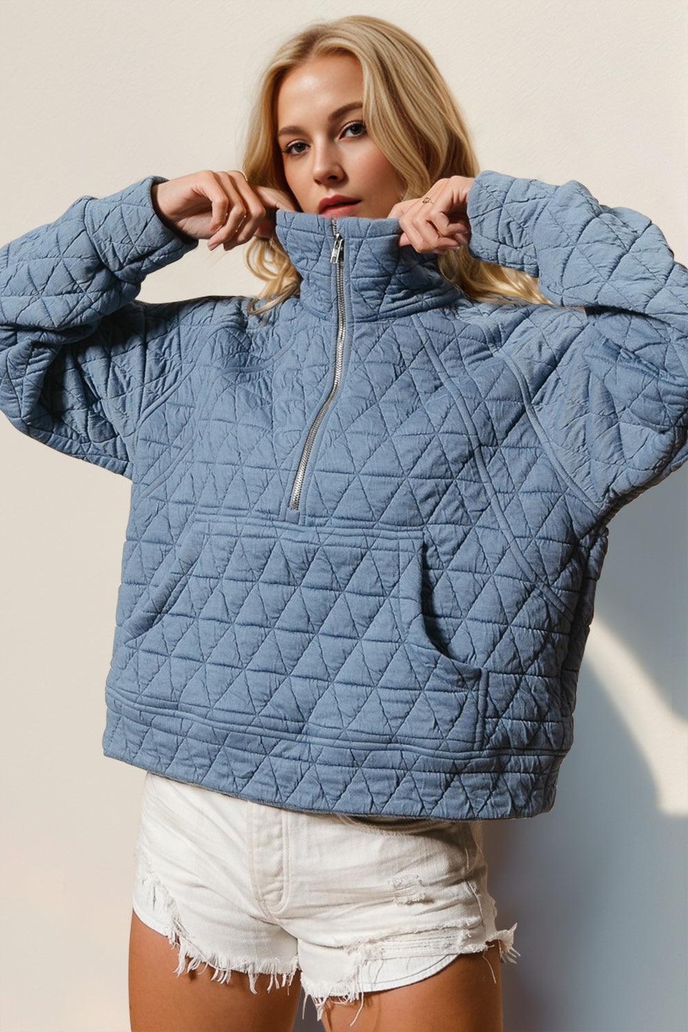 Sudadera acolchada de manga larga con media cremallera y bolsillo Double Take