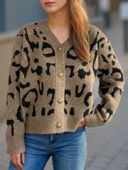Cárdigan con cuello en V y botones de leopardo