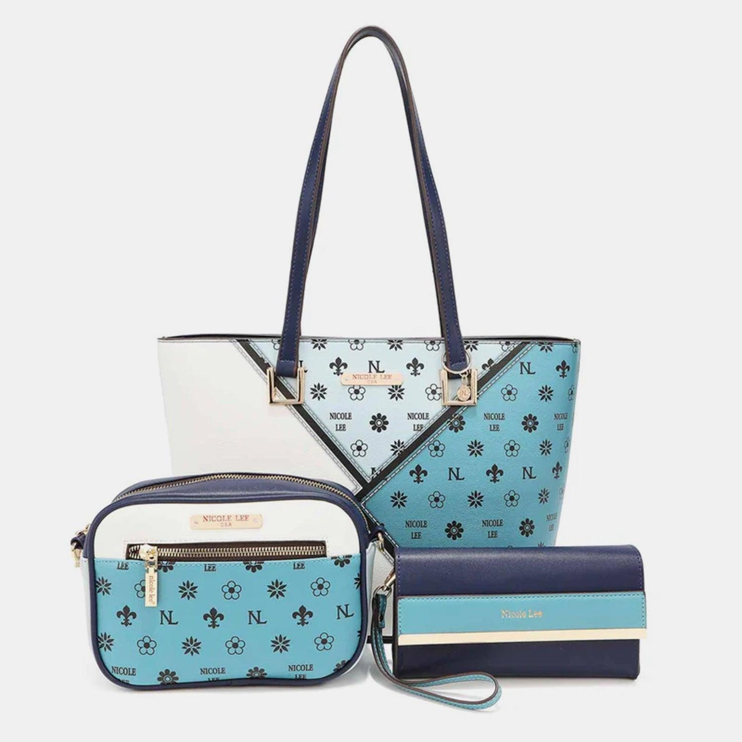 Conjunto de bolso de mano de tres piezas con bloques de color de Nicole Lee USA