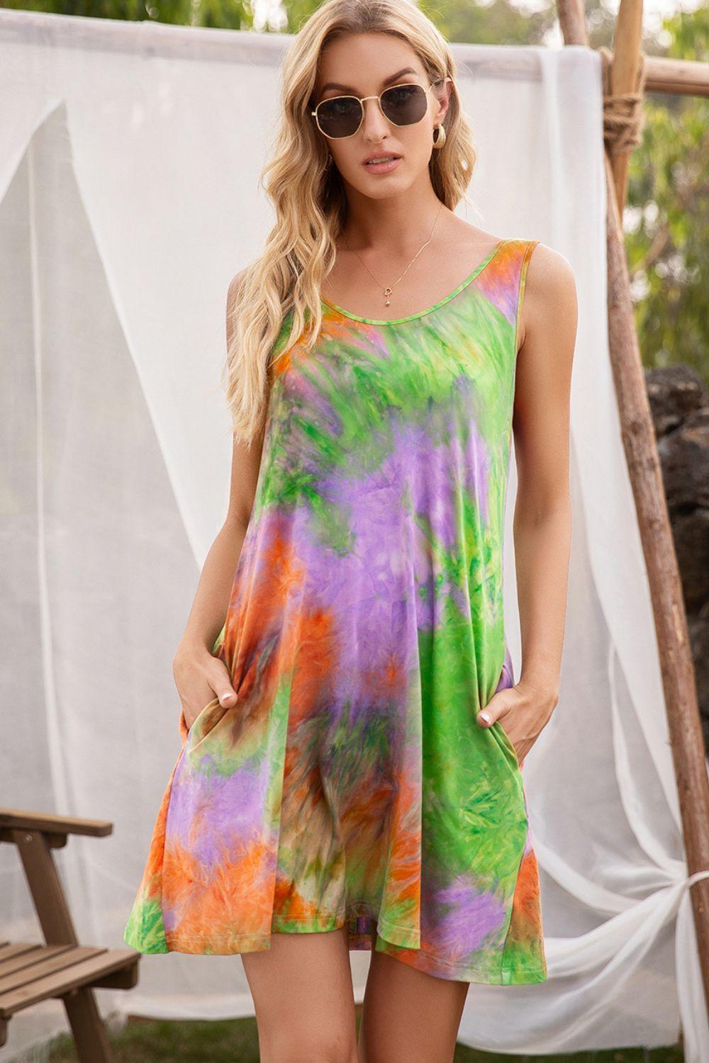 Vestido sin mangas con efecto tie-dye y bolsillos