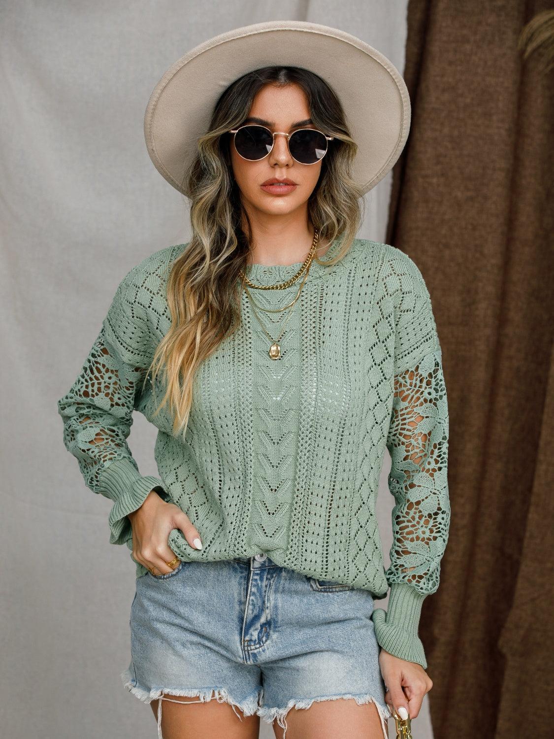 Suéter de crochet con ojales y mangas farol