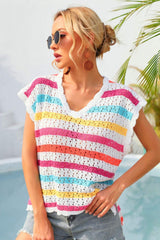 Vestido playero con escote en V y rayas
