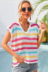 Vestido playero con escote en V y rayas