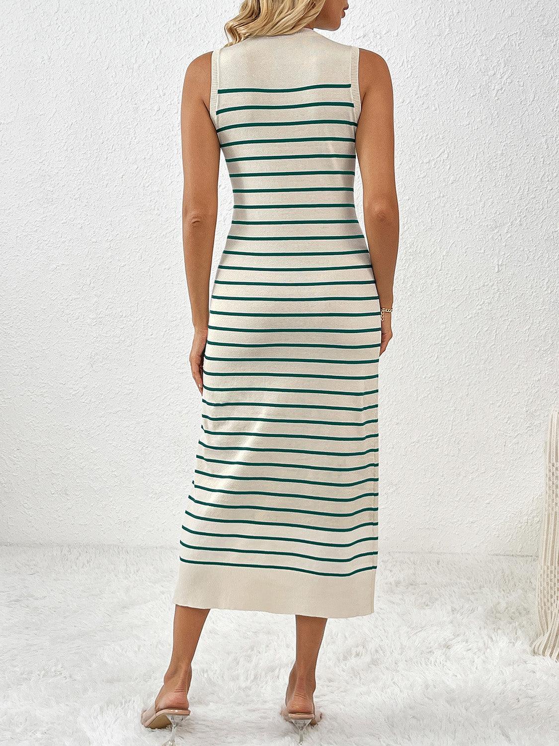 Vestido de punto midi con cuello redondo y mangas