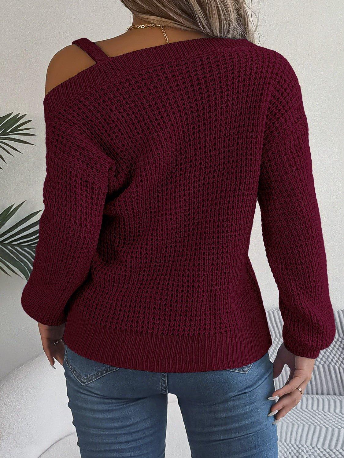 Asymmetrical Neck Long Sleeve Sweater - Admiresty