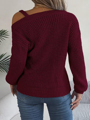 Asymmetrical Neck Long Sleeve Sweater - Admiresty