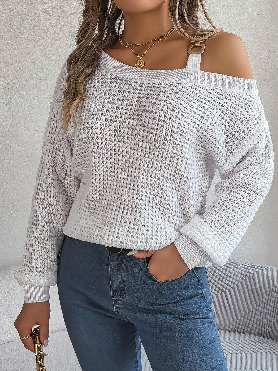 Asymmetrical Neck Long Sleeve Sweater - Admiresty