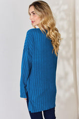 Basic Bae Full Size Ribbed Half Button Long Sleeve High - Low T - Shirt - Admiresty