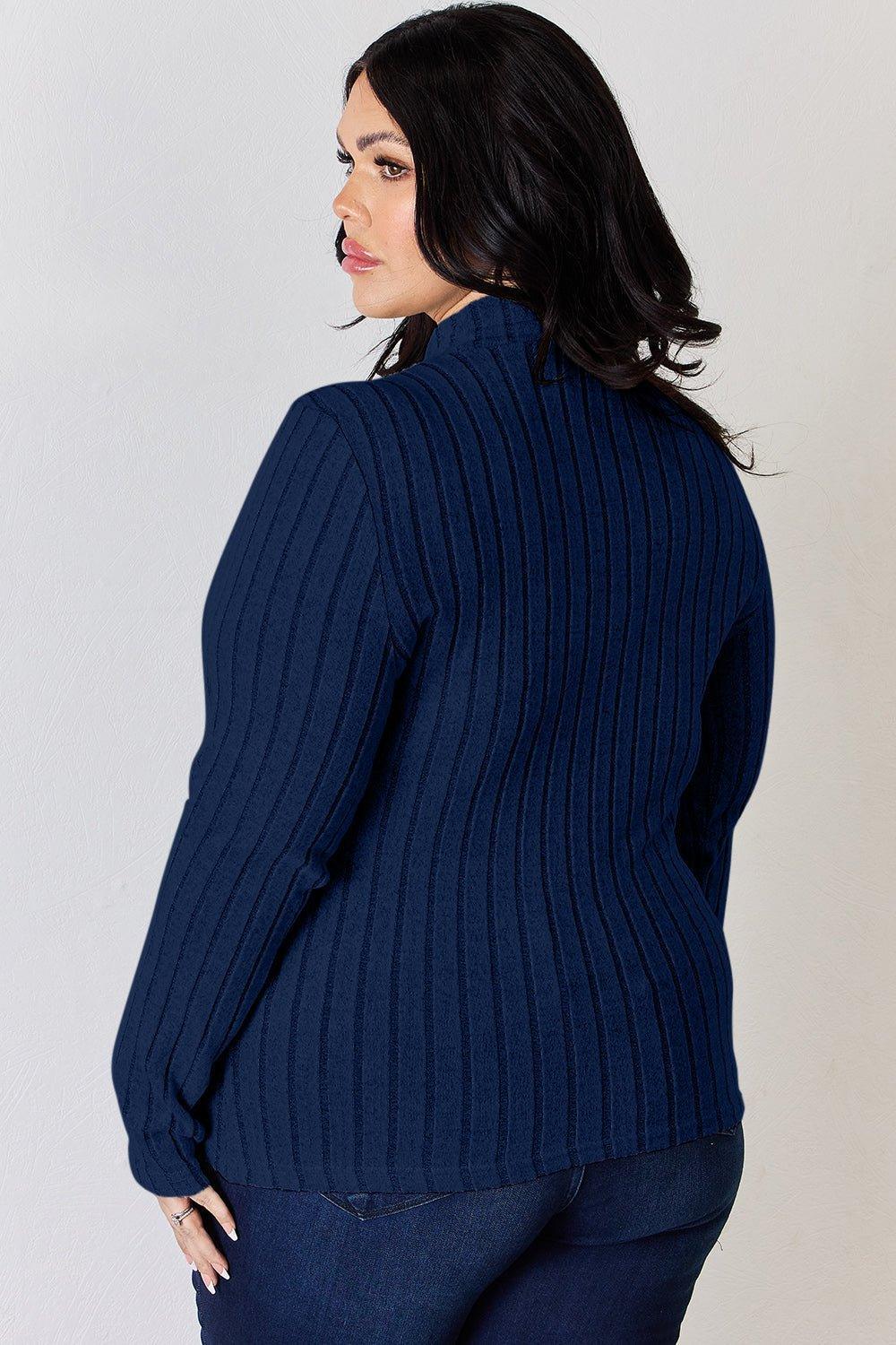 Basic Bae Full Size Ribbed Mock Neck Long Sleeve T - Shirt - Admiresty